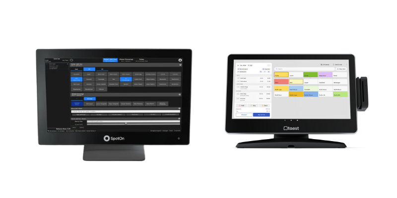 SpotOn POS terminal next to Toast POS terminal.